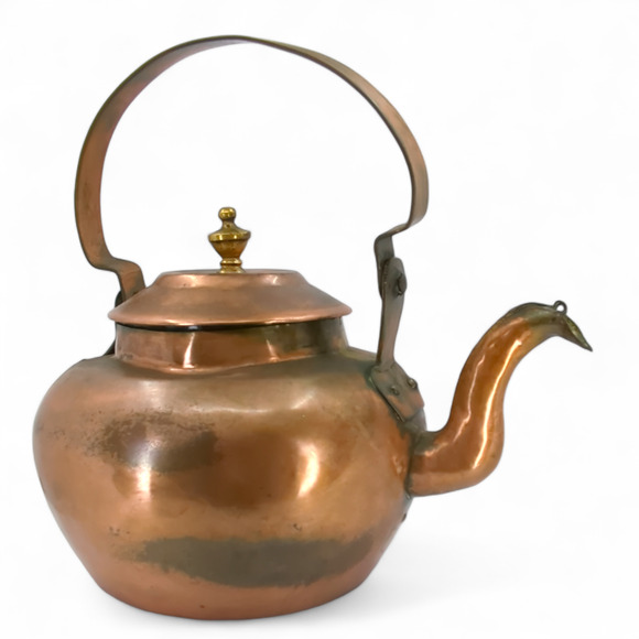 Dovetail Copper Tea Kettle Cramp Seam Antique Copper Handle Marked 4 Coppersmith - Picture 5 of 14